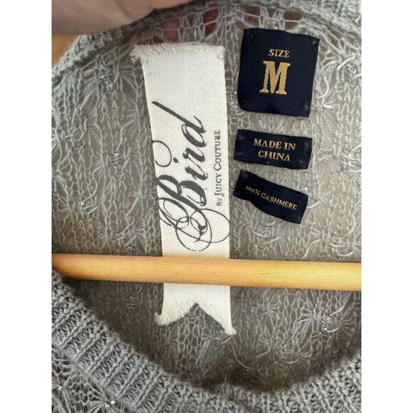 Bird by Juicy Couture Grey Cashmere Pointelle Knit Cardigan Size Medium - Picture 6 of 6